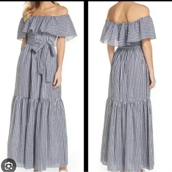 Chelsea28 Dresses & Skirts - Chelsea28 Blue and White Off-Shoulder Maxi Dress